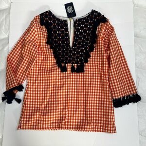 NWT Elizabeth Wilson Lucy Orange Gingham with Tassels
